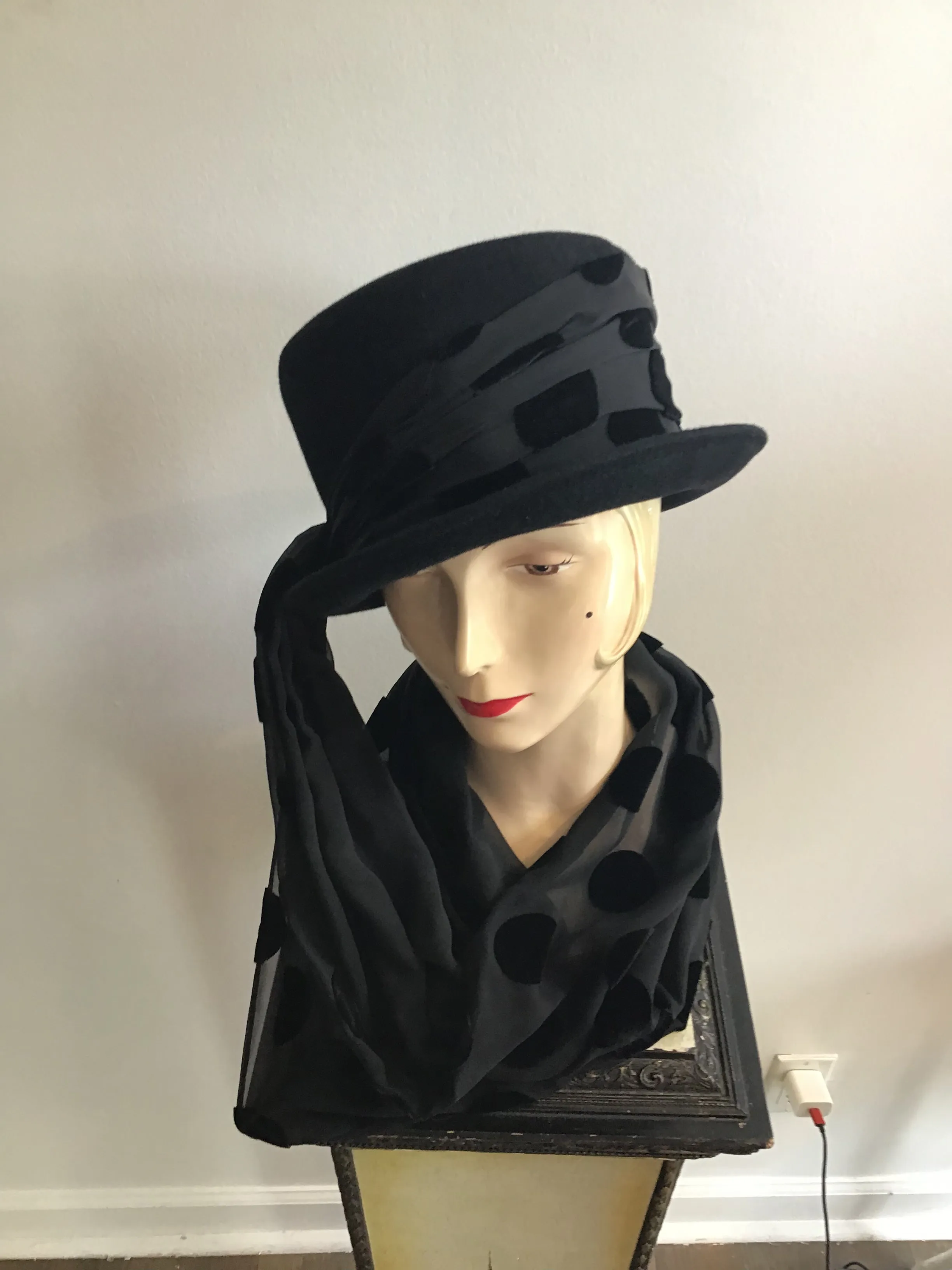 1990s Kōkin Black Hat with Scarf