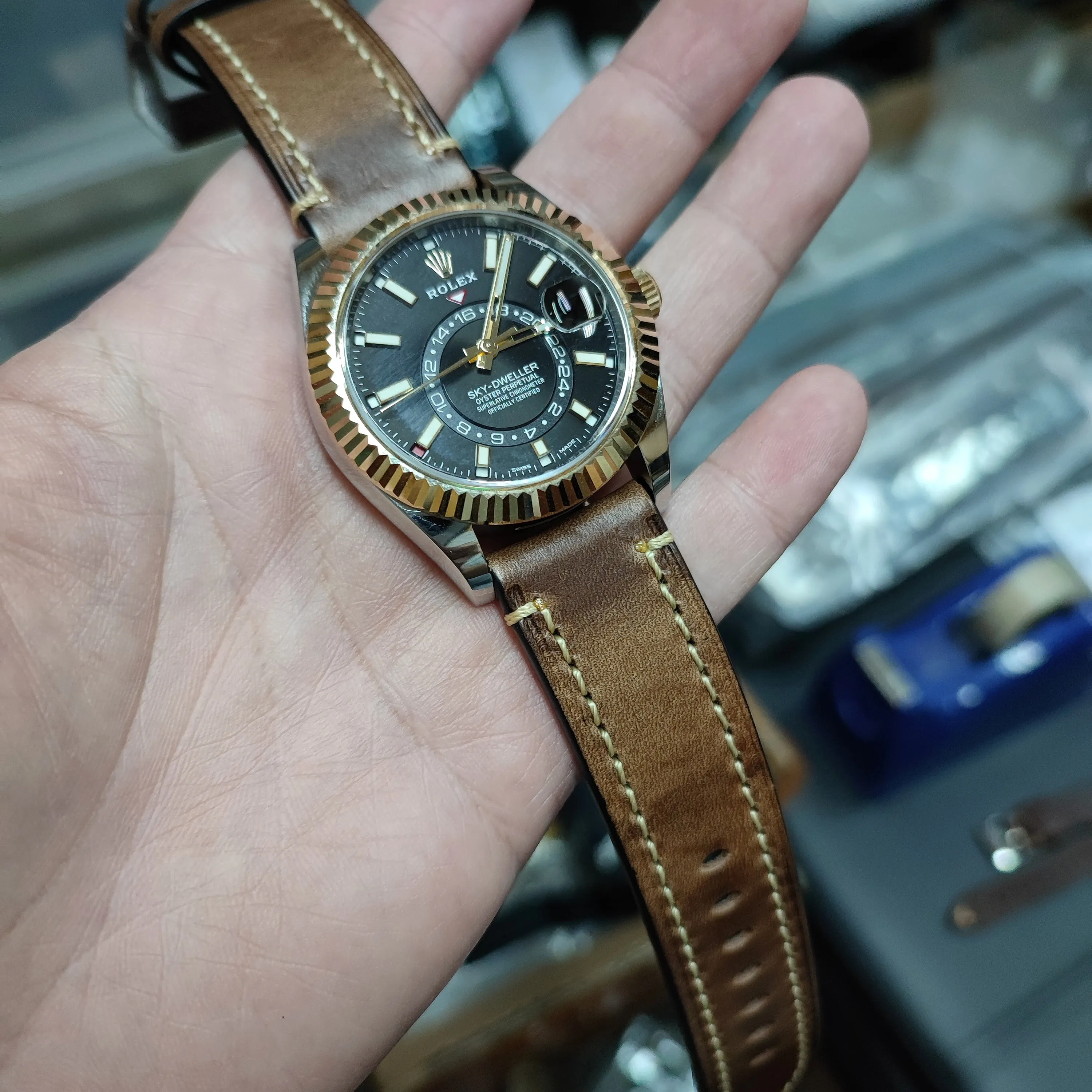 20mm, 22mm, 24mm Classic Style Peanut Brown Horween Calf Leather Watch Strap
