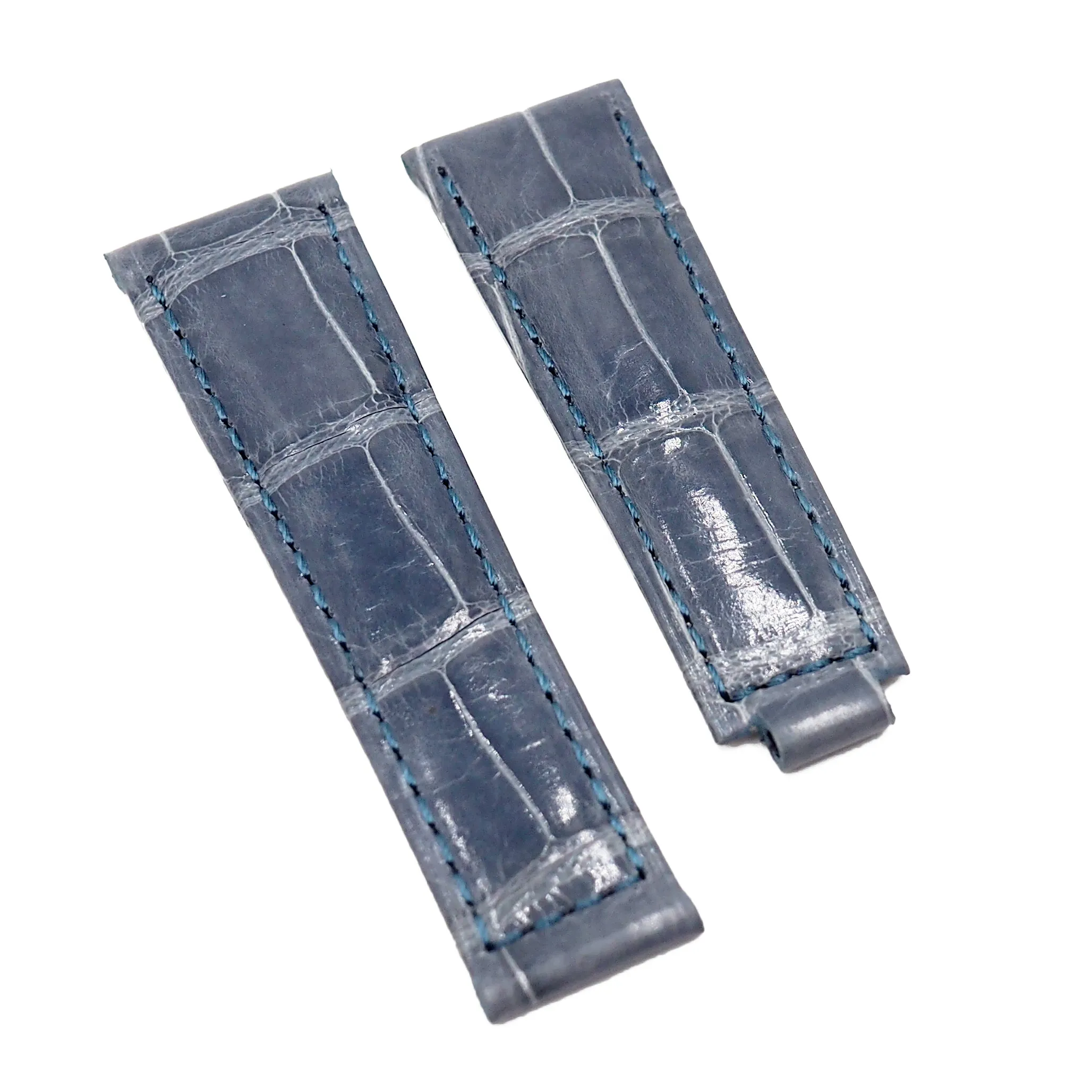 20mm Sapphire Blue Alligator Leather Watch Strap For Rolex