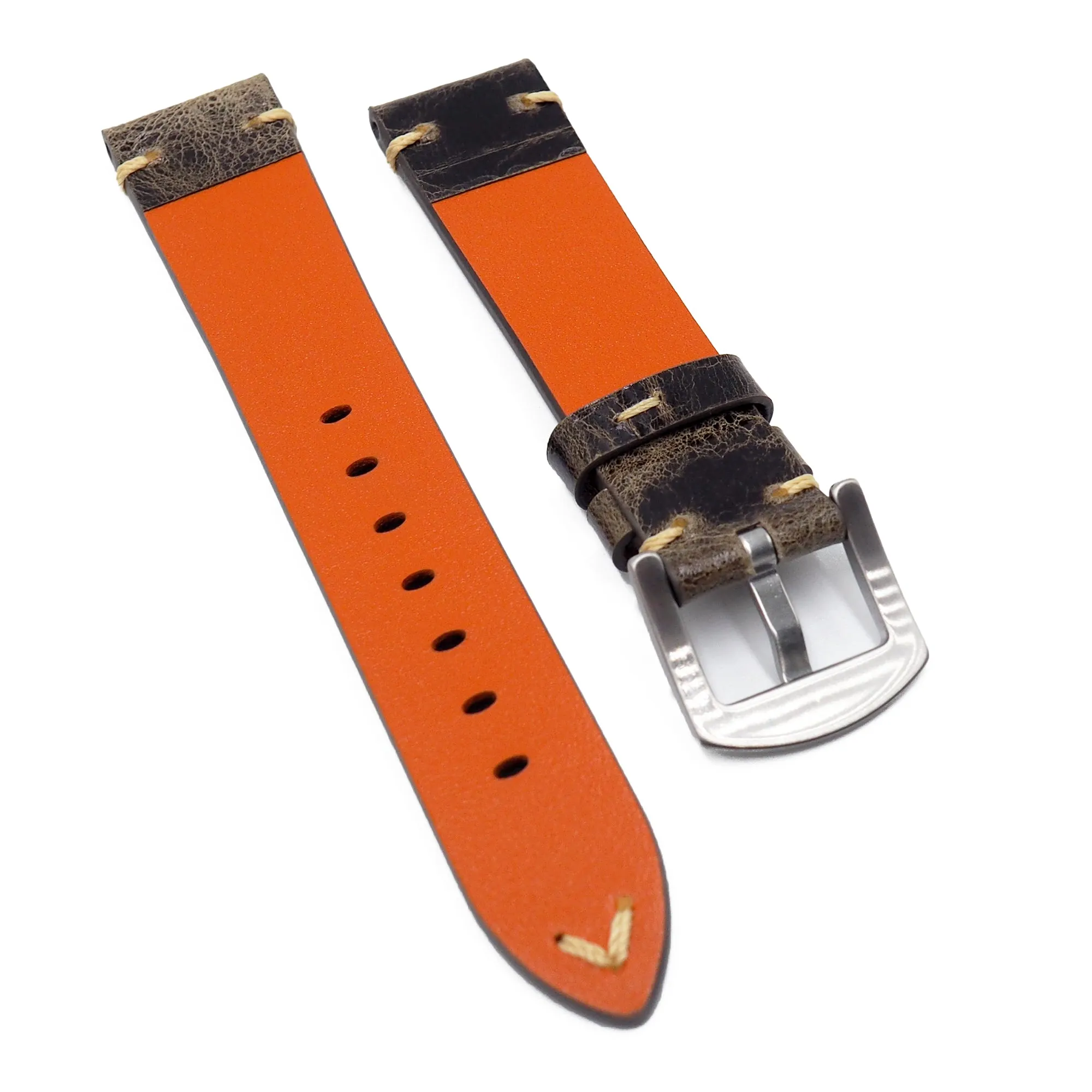 20mm Vintage Style Marble Pattern Coffee Brown Calf Leather Watch Strap