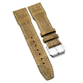 21mm Pilot Style Trombone Yellow Alligator Leather Watch Strap For IWC, Semi Square Tail
