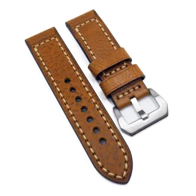 22mm, 24mm Burnt Orange Calf Leather Watch Strap, Crude Stitching