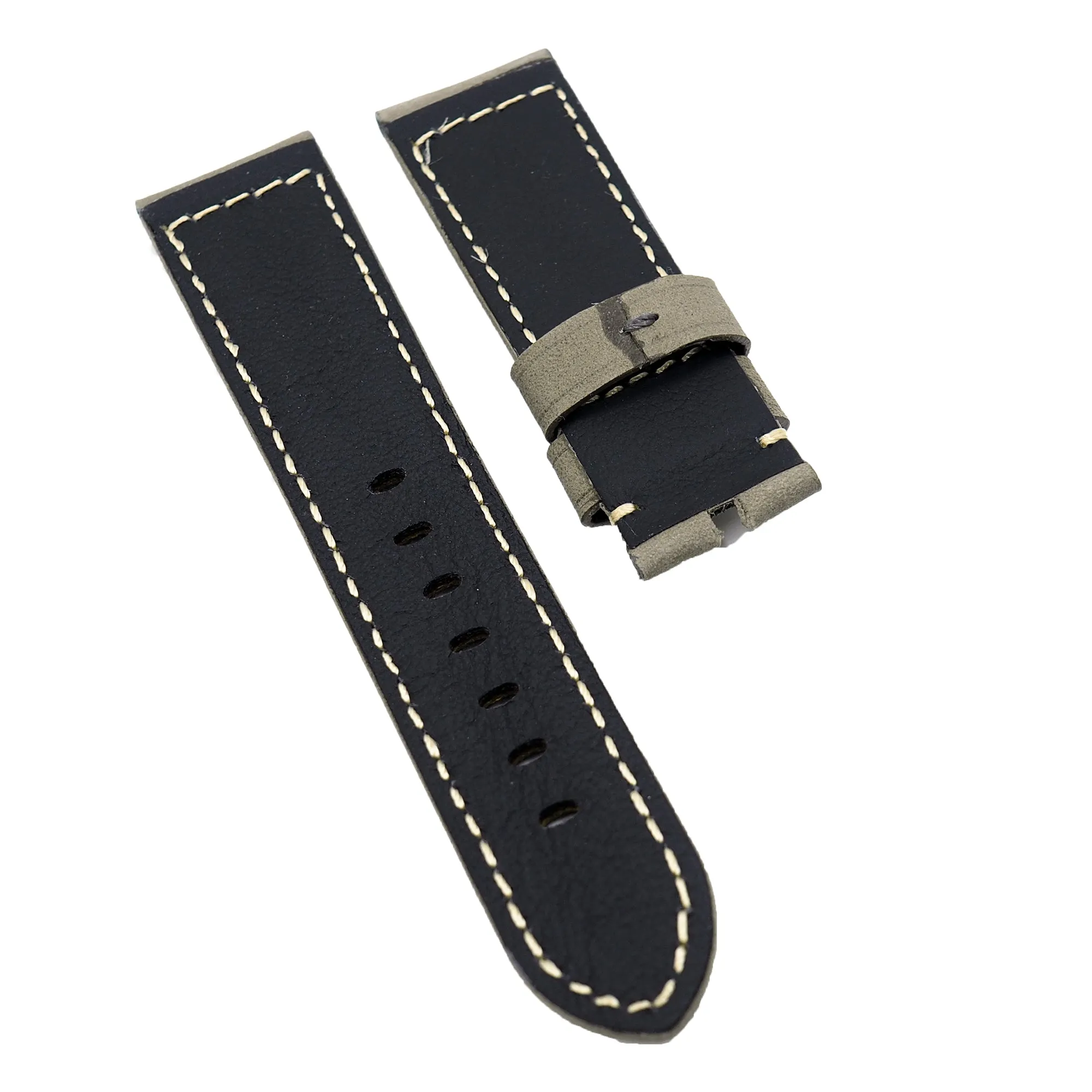 24mm Rhinoceros Grey Matte Calf Leather Watch Strap For Panerai