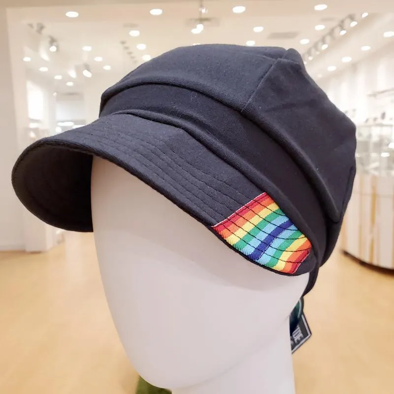 Adult Hat - Organic Jersey Weekender in Black with Rainbow Stripe Brim by Hats for Healing
