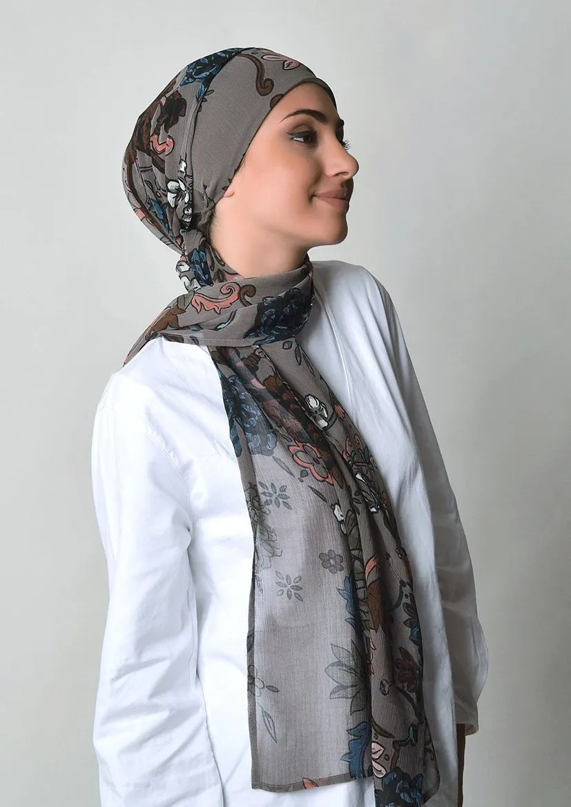 Baroquesque Brown- Cap Shawl- Mosaic Chiffon