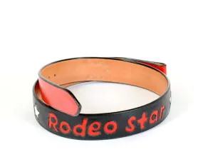 Black Leather Handmade Belt "Rodeo Star" Inlaid Design sz 32"
