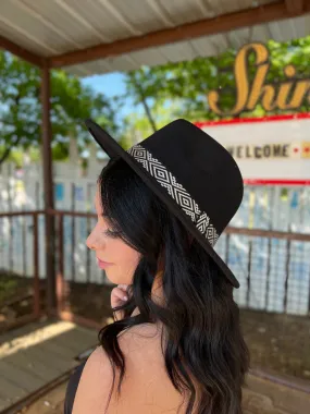 Black Wool Blend Aztec Band Hat