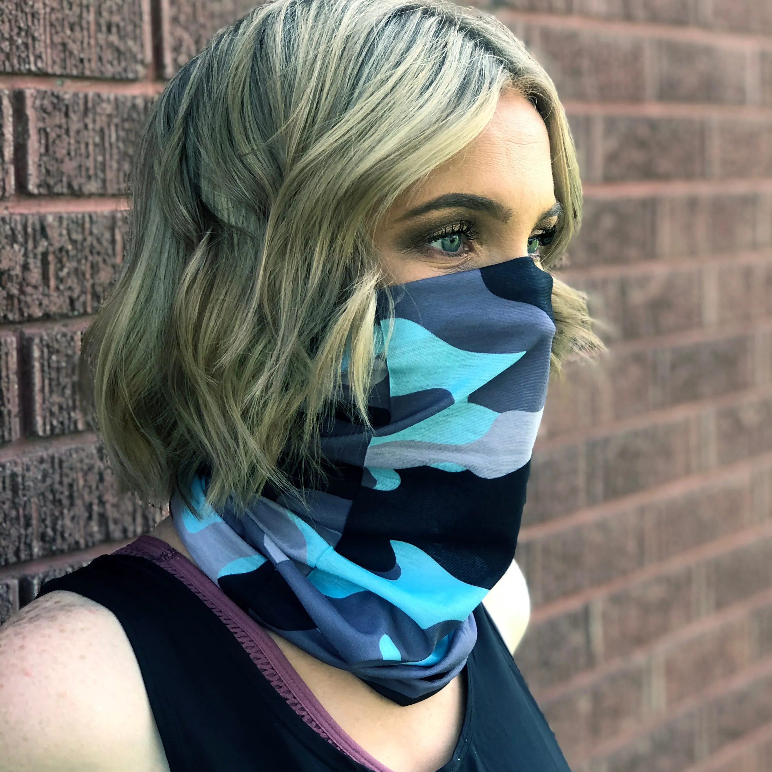 Blue Camo Face Mask, Neck Gaiter
