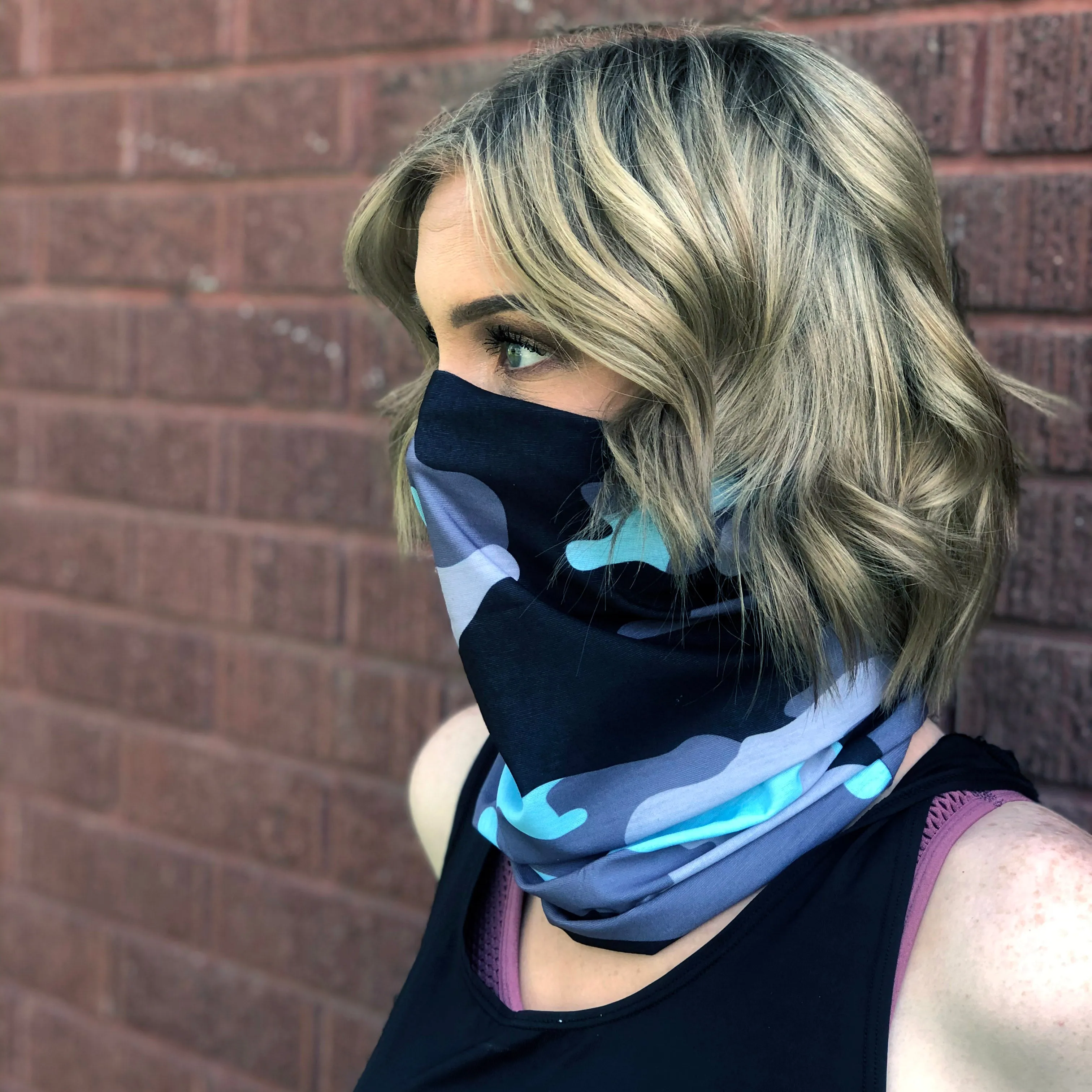Blue Camo Face Mask, Neck Gaiter