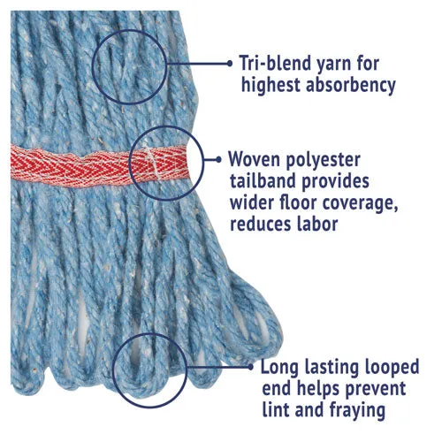 Boardwalk Super Loop Wet Mop Head Cotton/synthetic Fiber 5" Headband Large Size Blue 12/Case