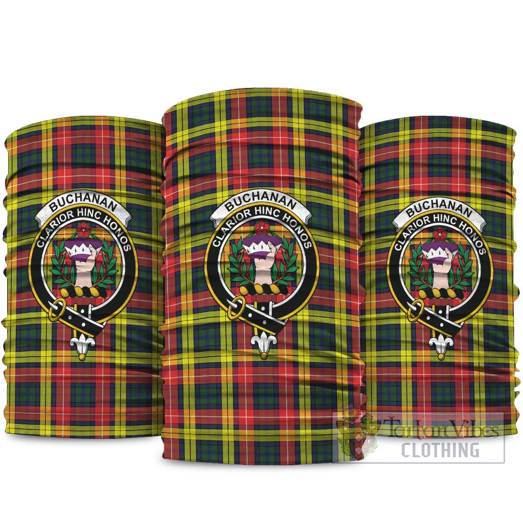 Buchanan Modern Tartan Neck Gaiters, Tartan Bandanas, Tartan Head Band with Family Crest
