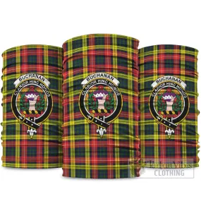 Buchanan Modern Tartan Neck Gaiters, Tartan Bandanas, Tartan Head Band with Family Crest