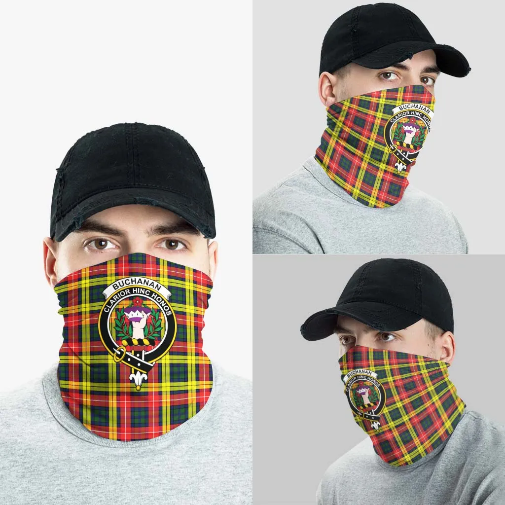 Buchanan Modern Tartan Neck Gaiters, Tartan Bandanas, Tartan Head Band with Family Crest