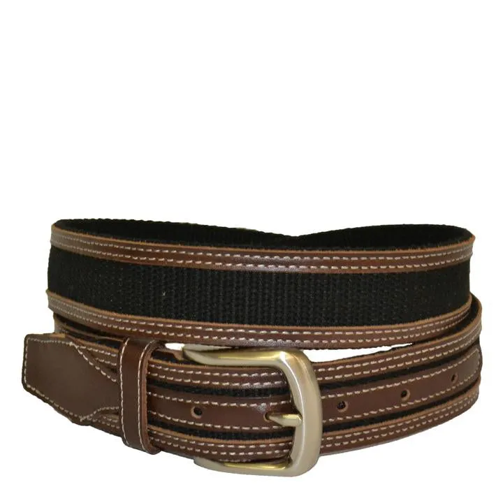 BYRON - Mens Canvas Black and Brown Leather Belt Gift Pack
