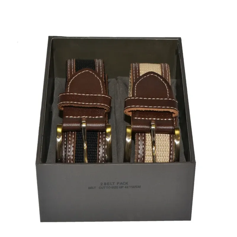 BYRON - Mens Canvas Black and Brown Leather Belt Gift Pack