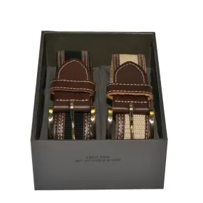 BYRON - Mens Canvas Black and Brown Leather Belt Gift Pack