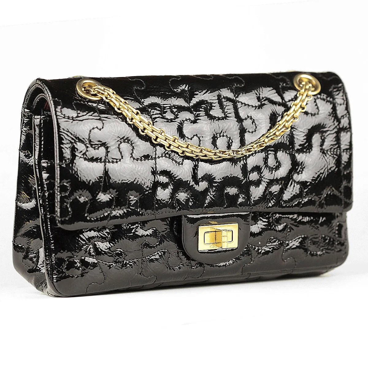Chanel Bag 2.55 Reissue Black Patent Leather Puzzle Pieces with Gold Hardware