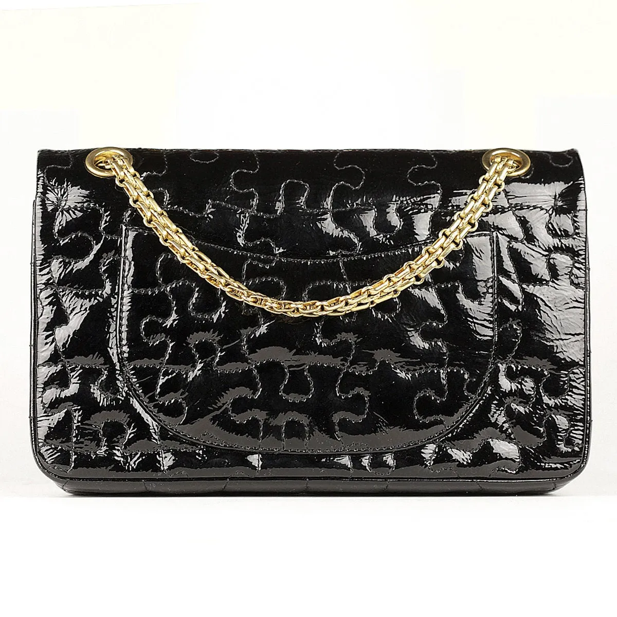 Chanel Bag 2.55 Reissue Black Patent Leather Puzzle Pieces with Gold Hardware