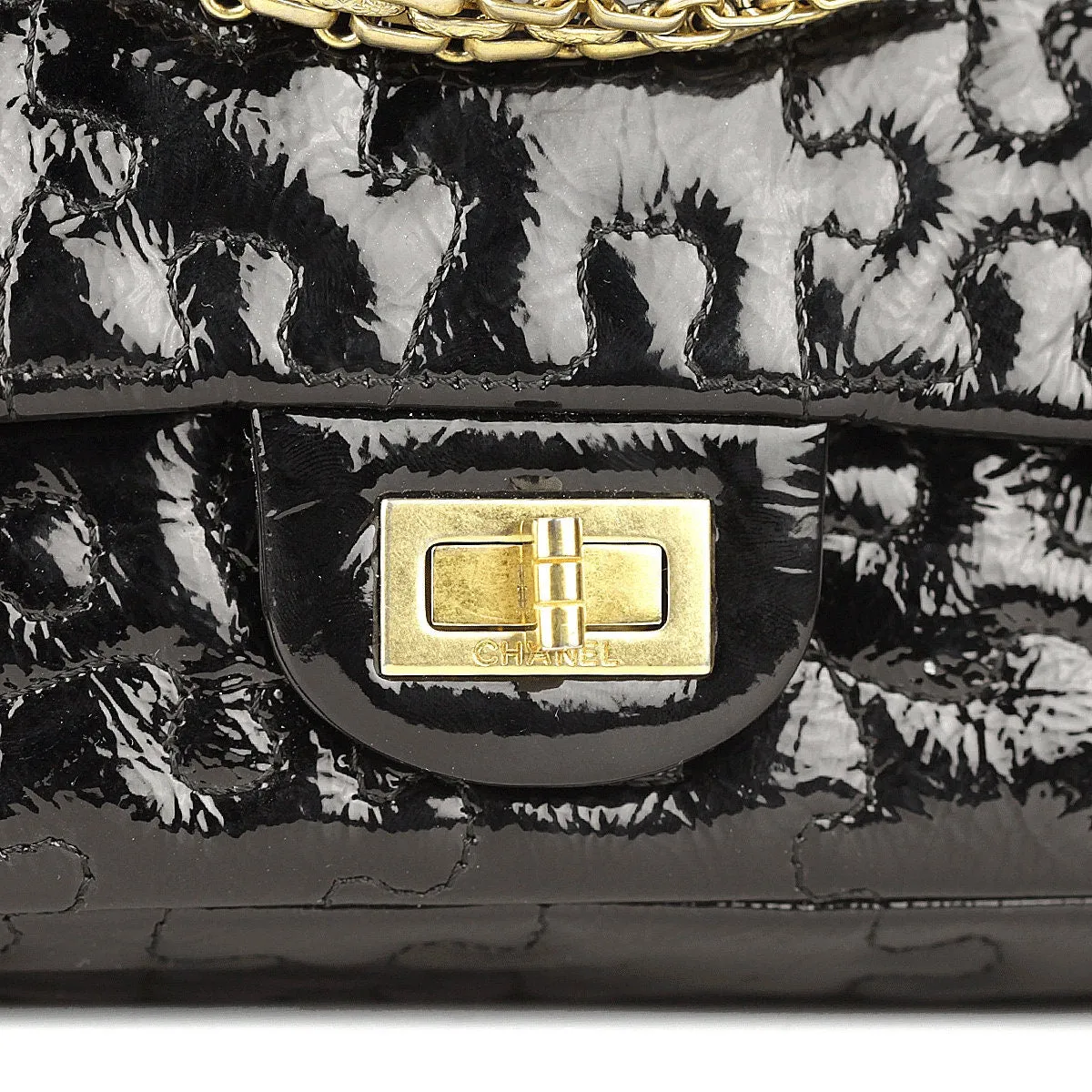 Chanel Bag 2.55 Reissue Black Patent Leather Puzzle Pieces with Gold Hardware