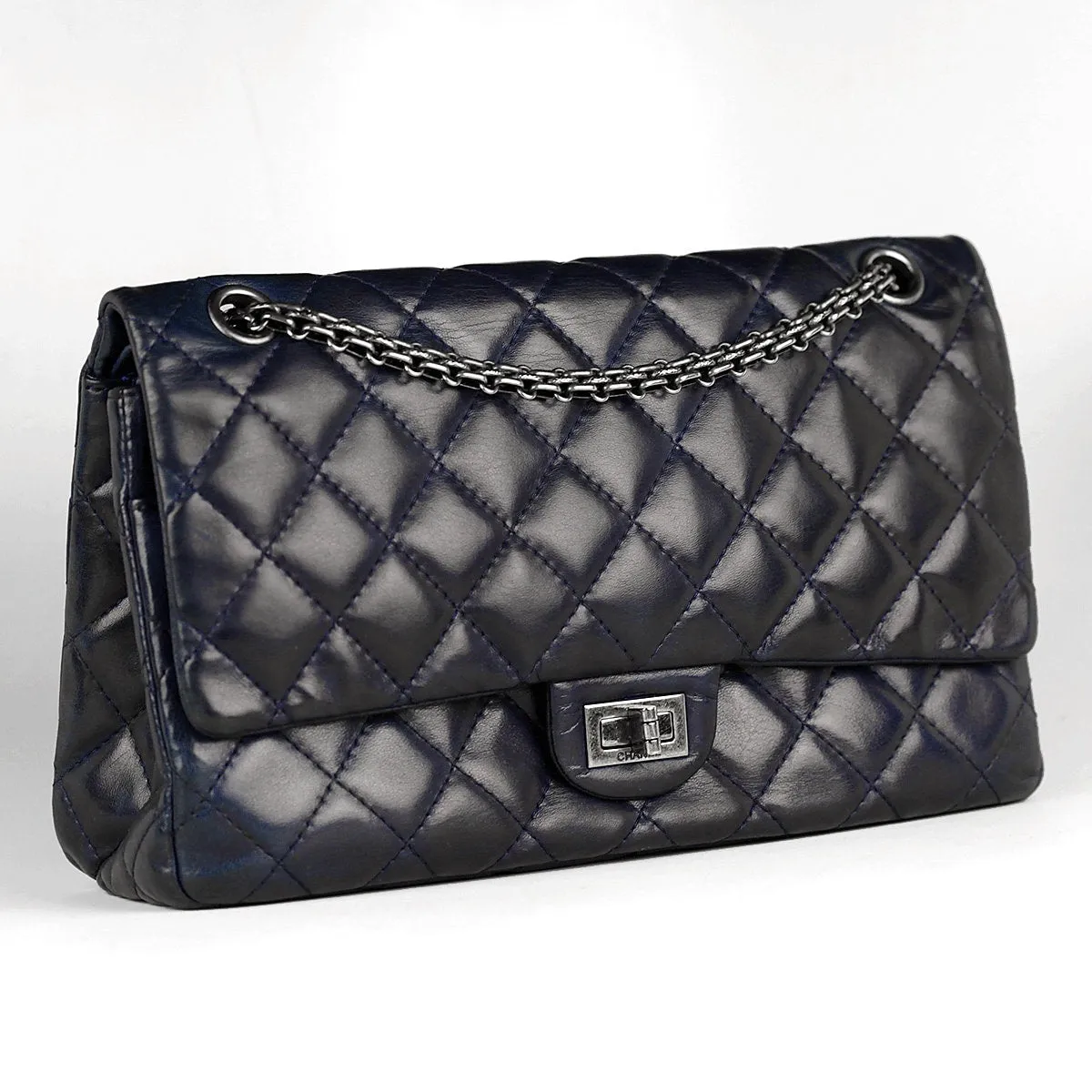 Chanel Bag 2.55 Reissue Navy Lambskin Leather with Silver Hardware 226