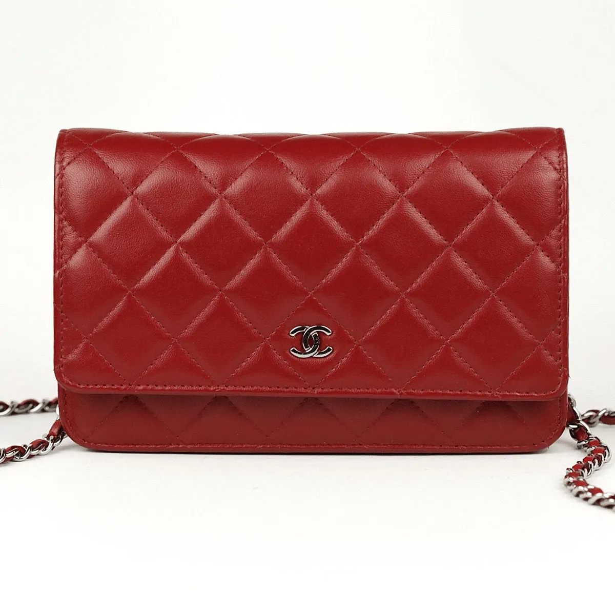 Chanel Bag Wallet on Chain (WOC) Red Quilted Lambskin Leather with Silver Hardware