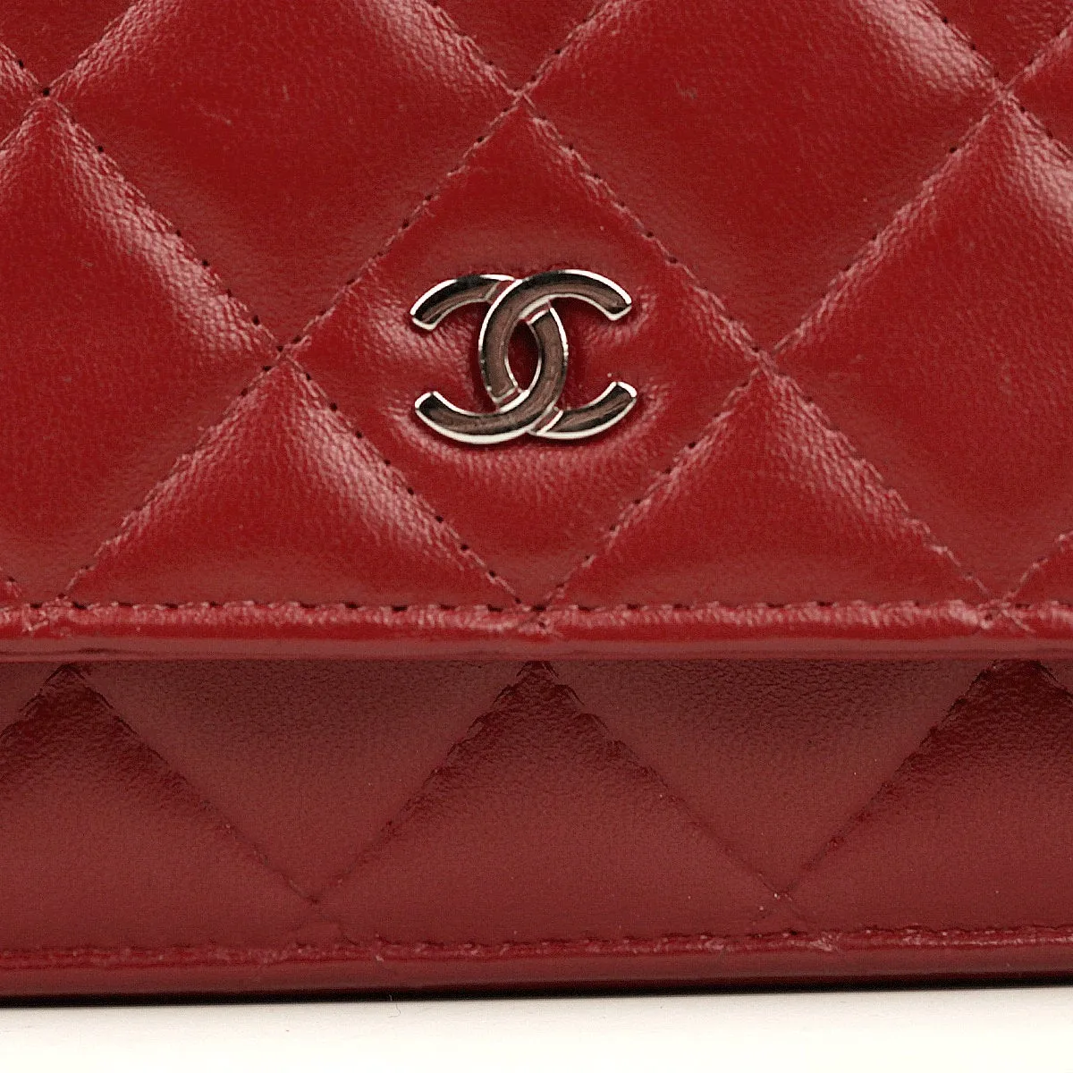 Chanel Bag Wallet on Chain (WOC) Red Quilted Lambskin Leather with Silver Hardware
