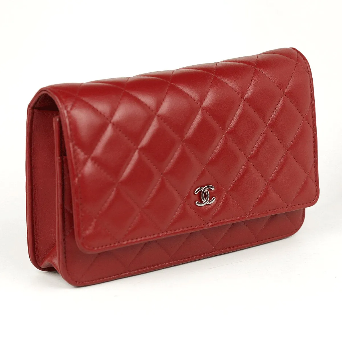 Chanel Bag Wallet on Chain (WOC) Red Quilted Lambskin Leather with Silver Hardware