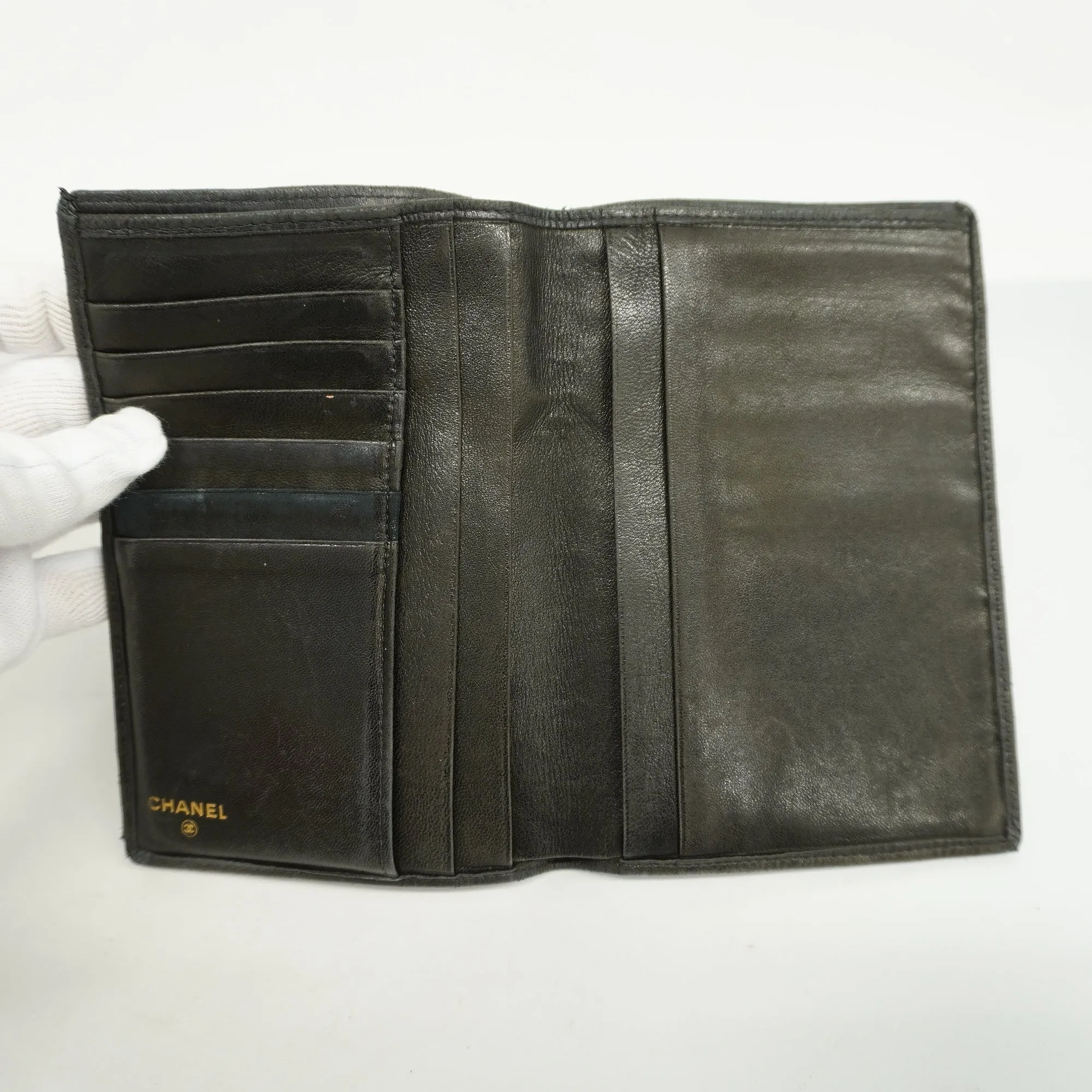 Chanel  Bicolor Bi-fold Wallet Women's Lambskin Black