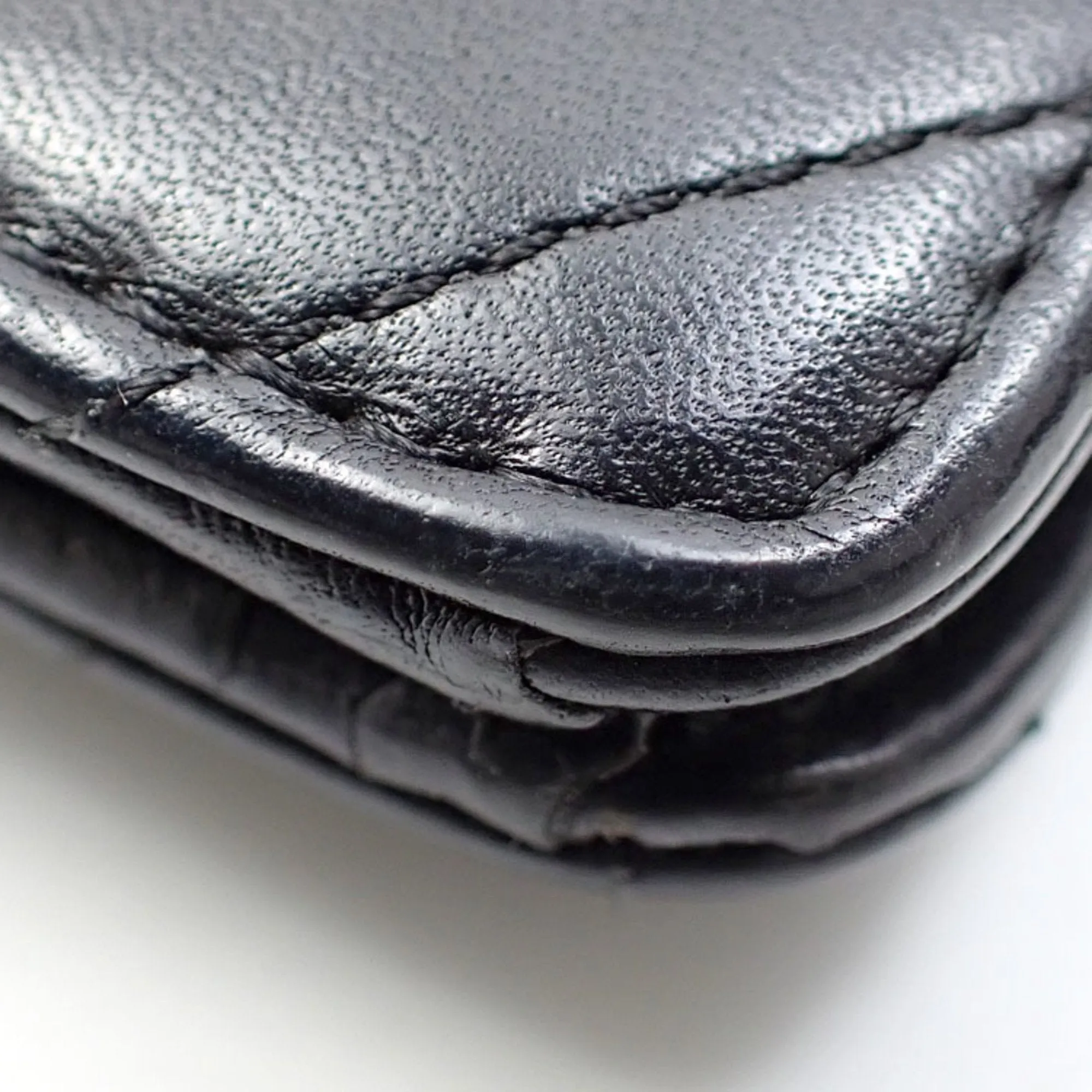 Chanel Bifold Long Wallet V Stitch Women's Black Lambskin A31509 Coco Mark Leather