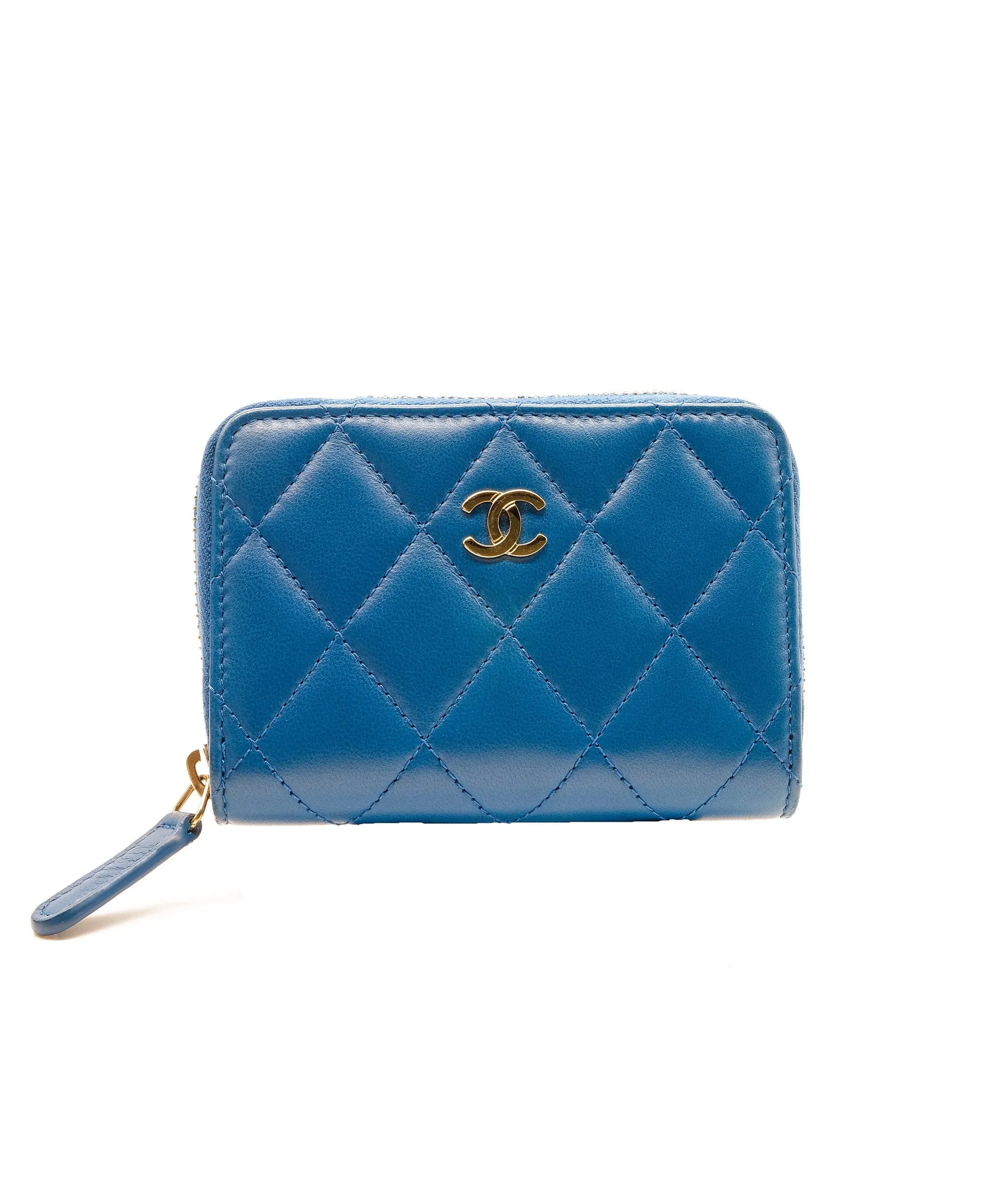 Chanel Blue and Gold Zip Around Card Holder RJC1407