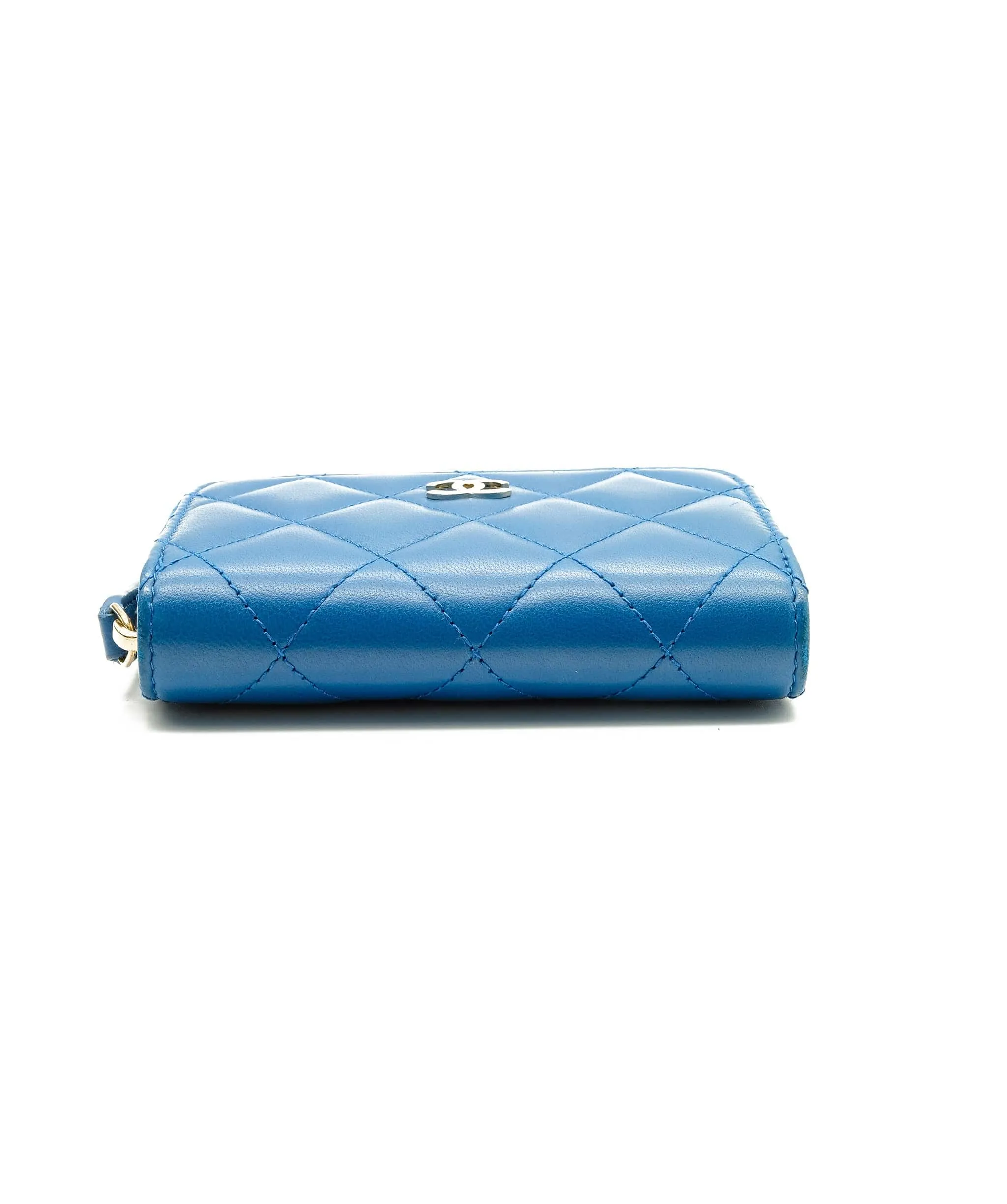 Chanel Blue and Gold Zip Around Card Holder RJC1407