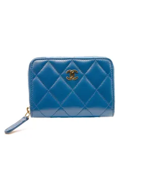 Chanel Blue and Gold Zip Around Card Holder RJC1407