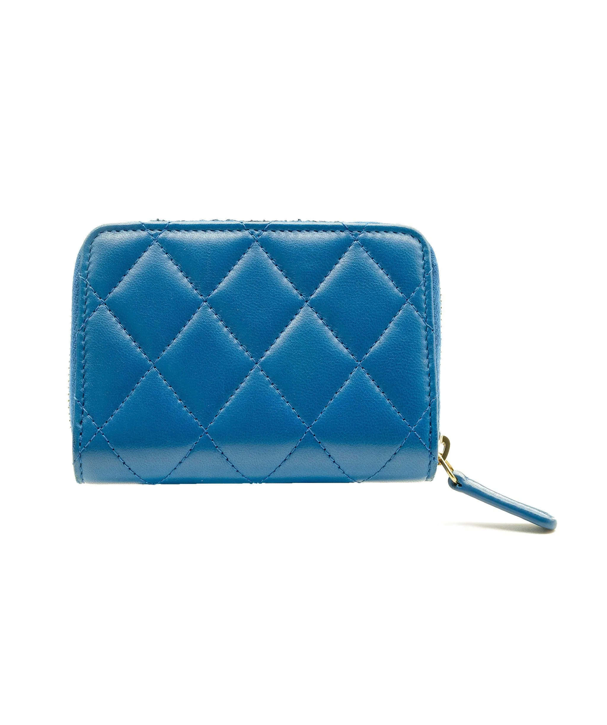 Chanel Blue and Gold Zip Around Card Holder RJC1407