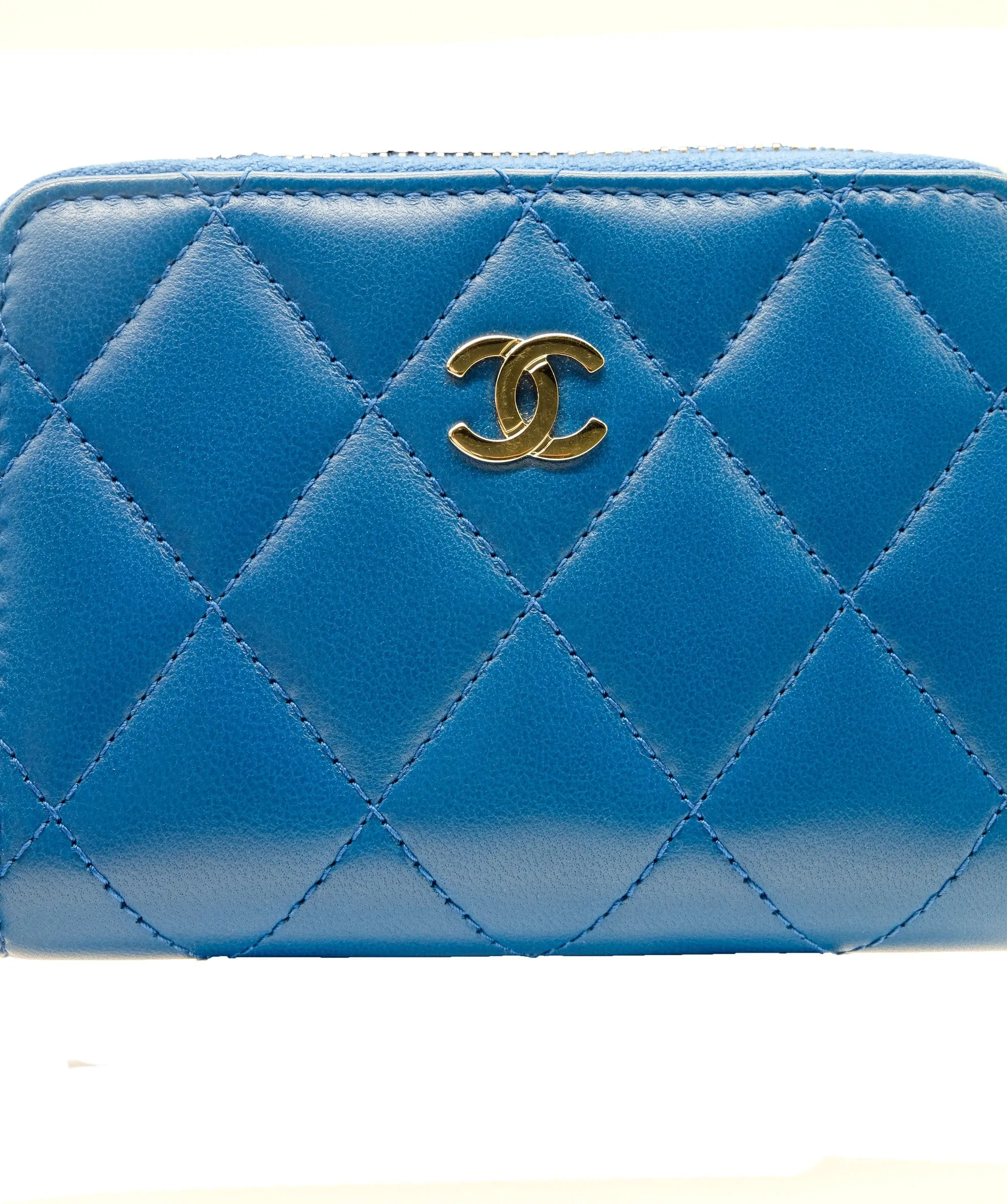 Chanel Blue and Gold Zip Around Card Holder RJC1407