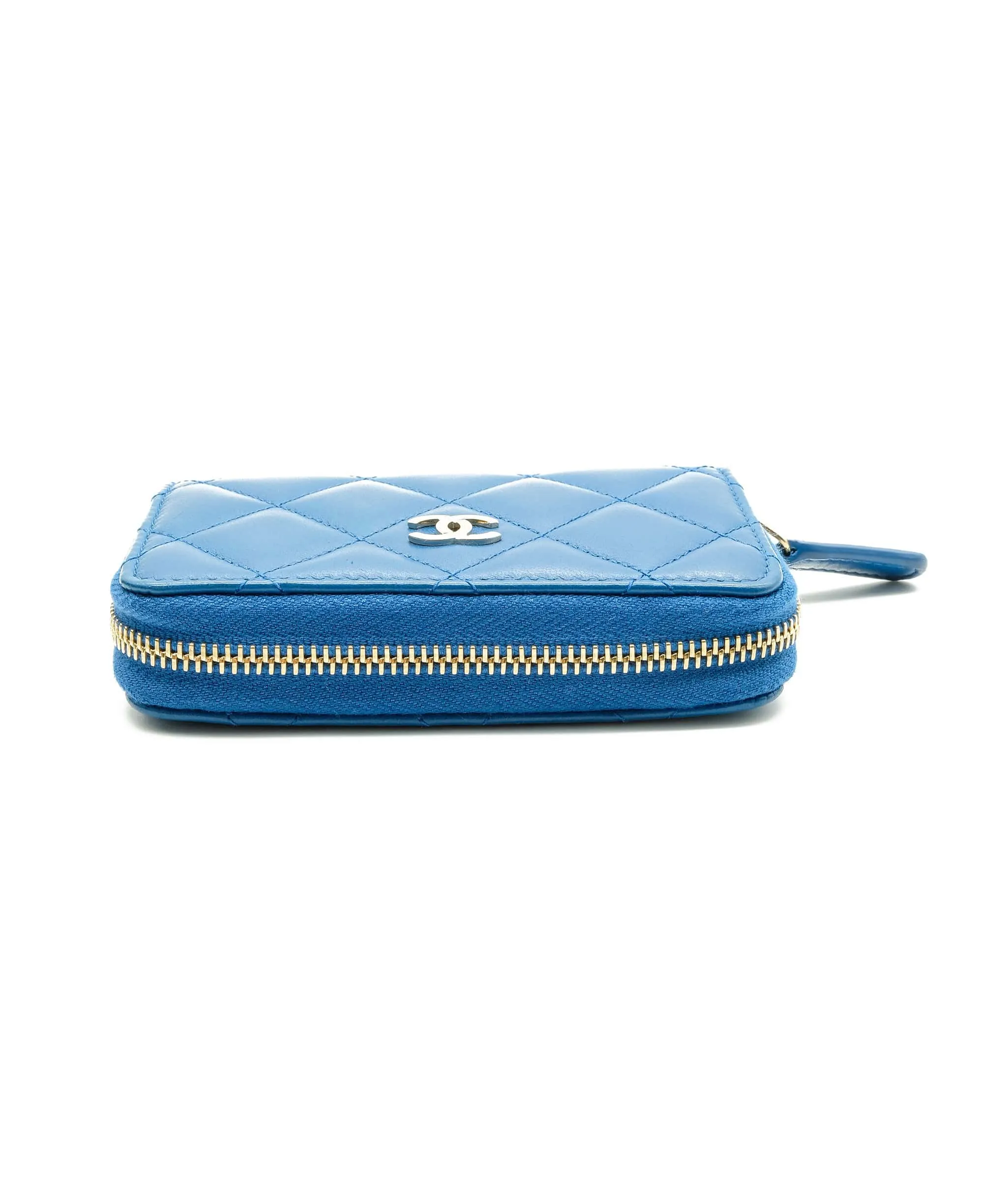 Chanel Blue and Gold Zip Around Card Holder RJC1407
