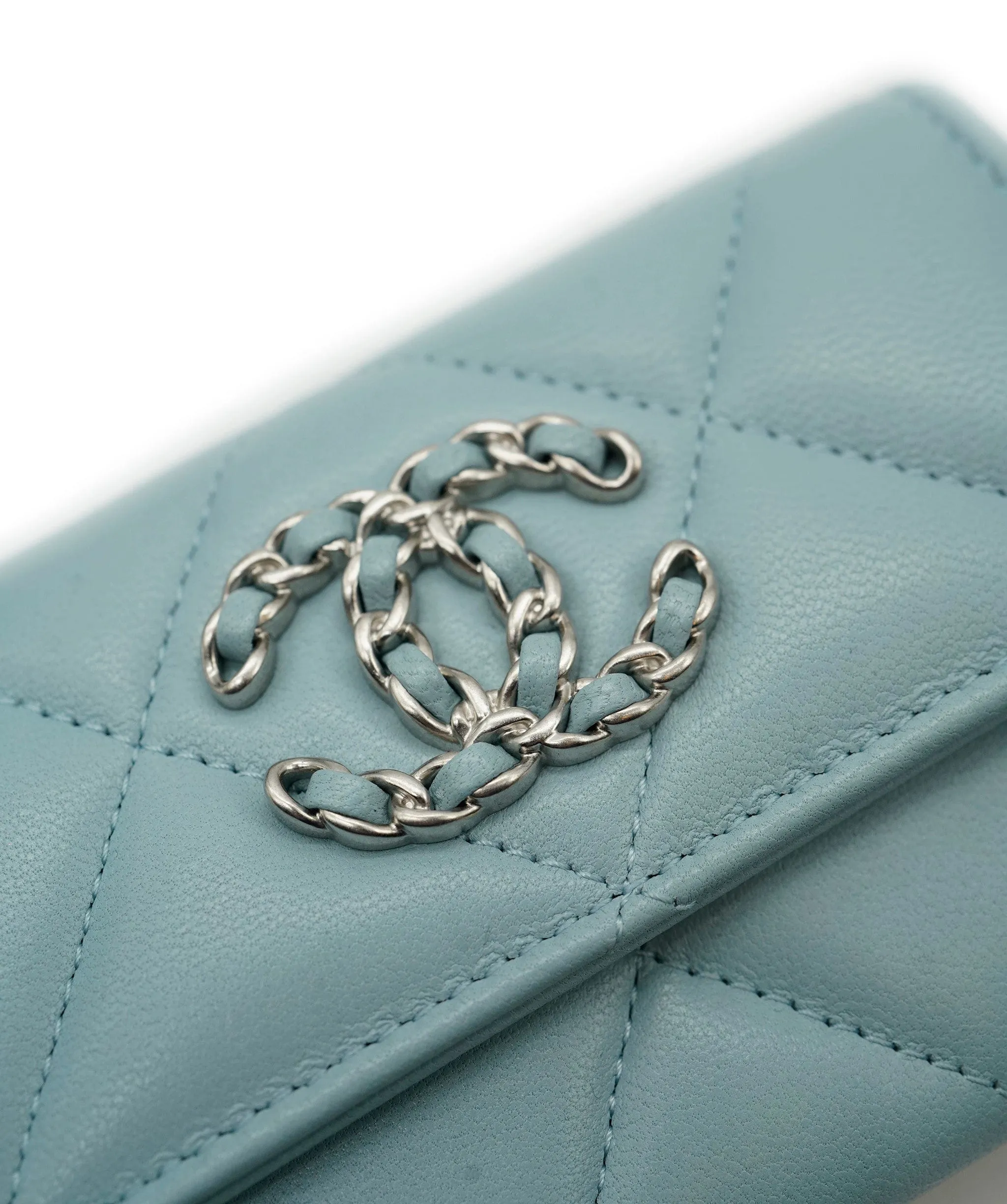 Chanel Blue Lambskin Silver CC Intwined Wallet AGL2374