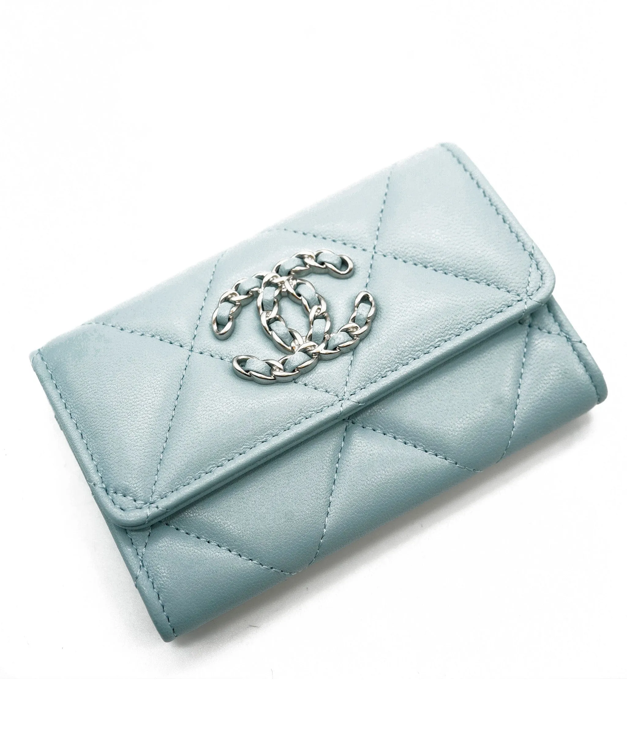 Chanel Blue Lambskin Silver CC Intwined Wallet AGL2374