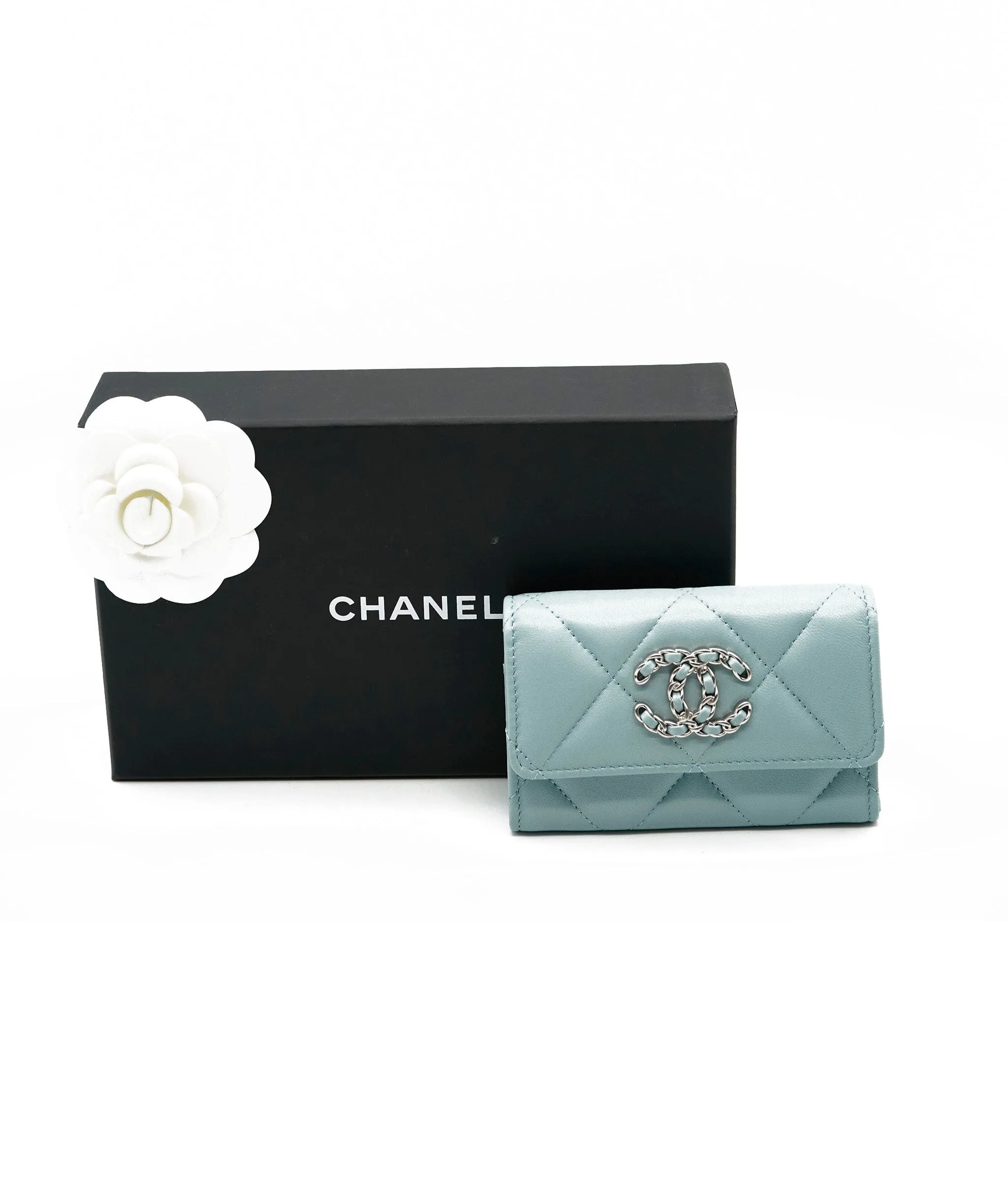 Chanel Blue Lambskin Silver CC Intwined Wallet AGL2374