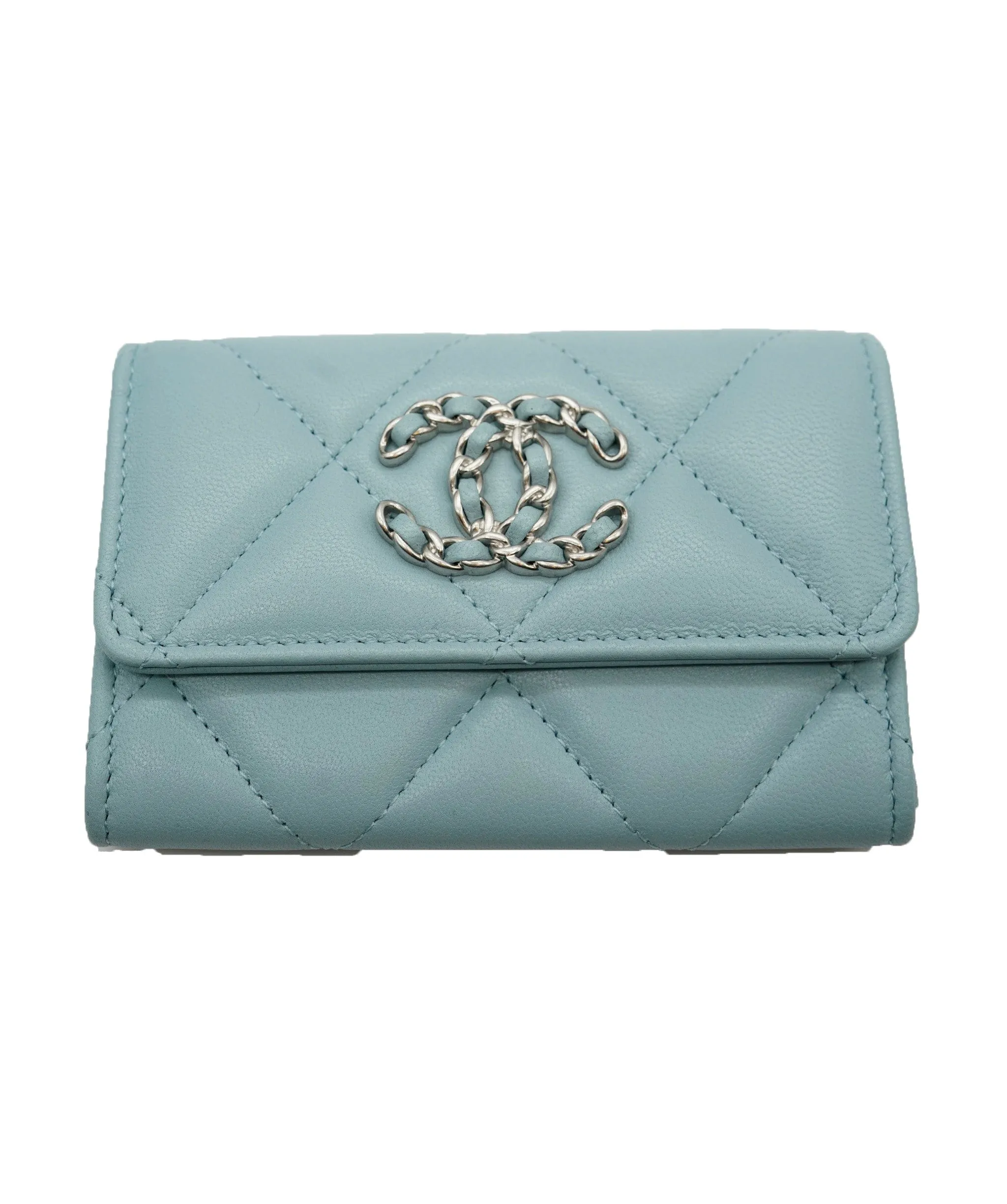 Chanel Blue Lambskin Silver CC Intwined Wallet AGL2374