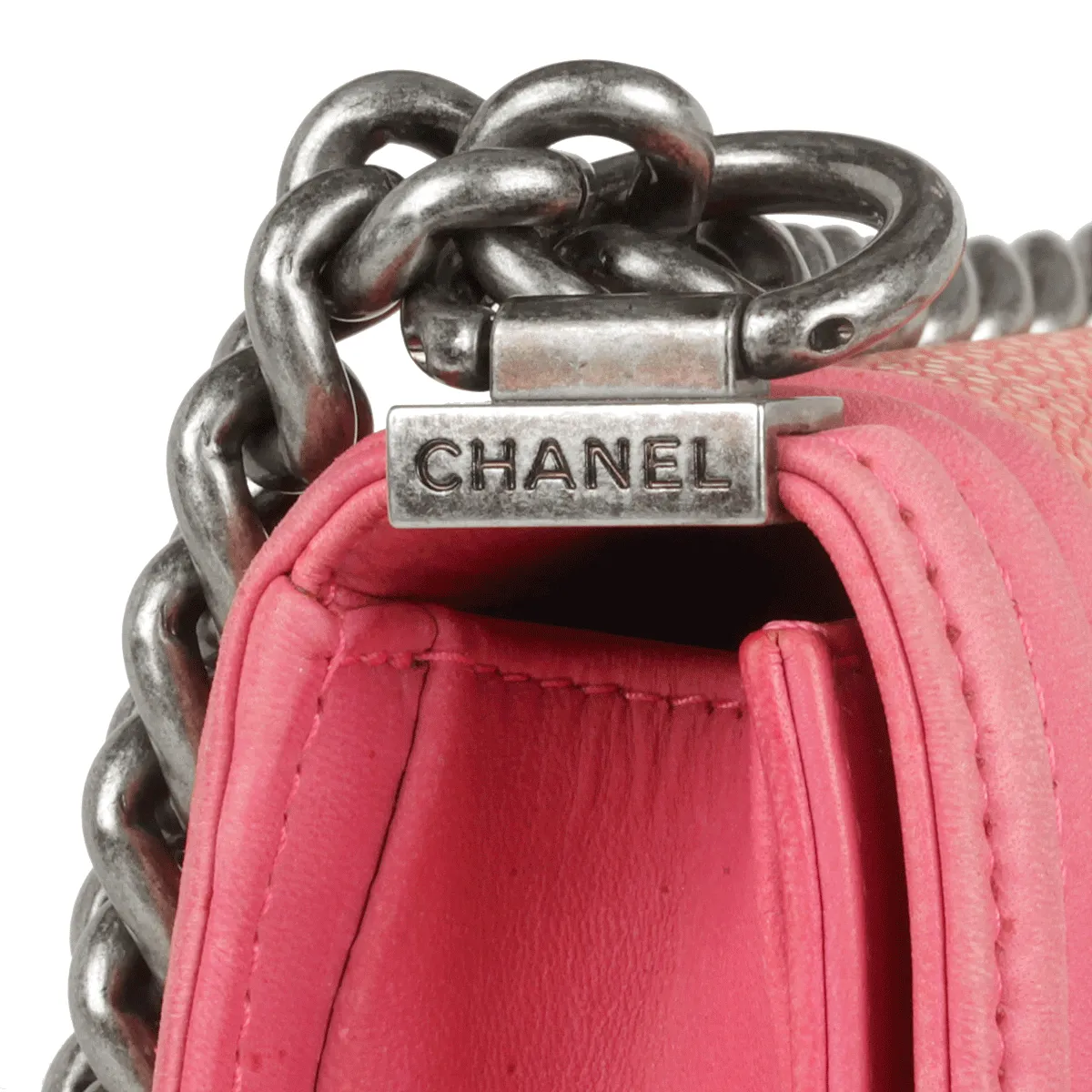 Chanel Boy Bag Pink Stingray Galuchat Leather with Silver Hardware Small