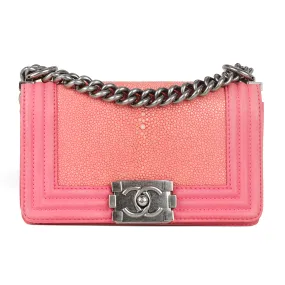 Chanel Boy Bag Pink Stingray Galuchat Leather with Silver Hardware Small