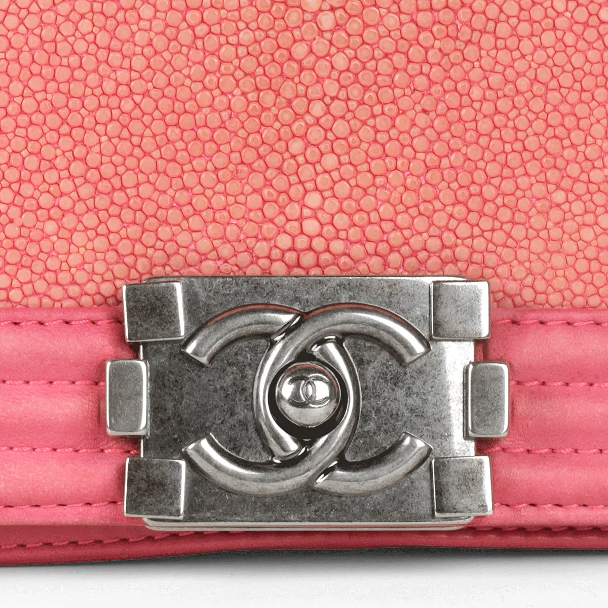 Chanel Boy Bag Pink Stingray Galuchat Leather with Silver Hardware Small