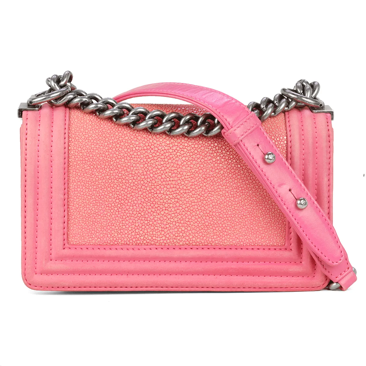 Chanel Boy Bag Pink Stingray Galuchat Leather with Silver Hardware Small