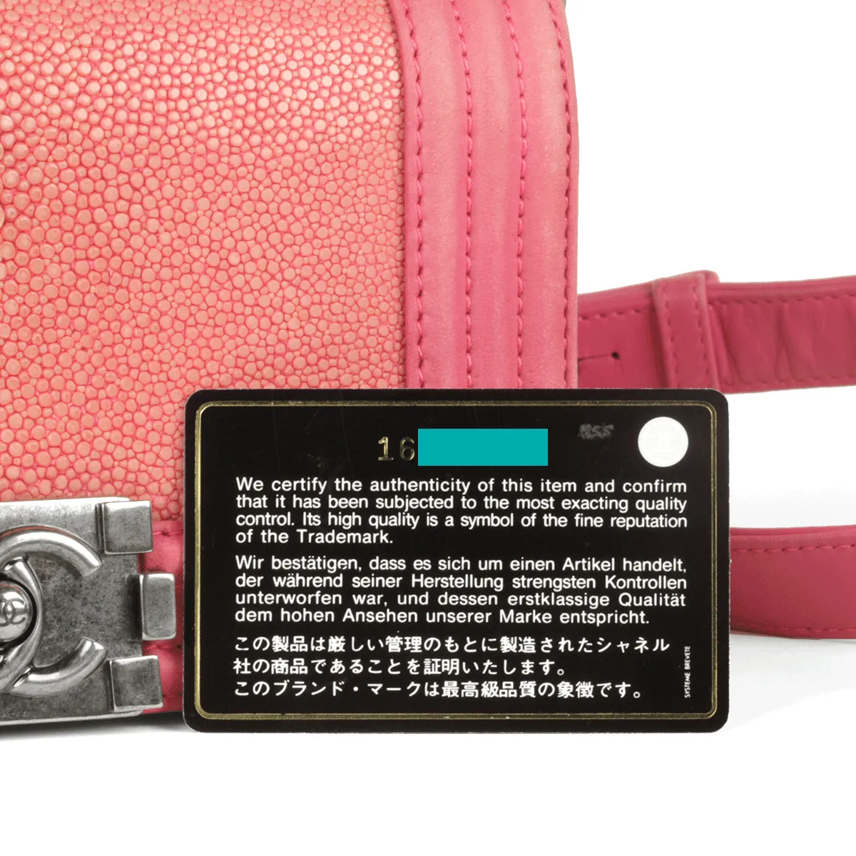Chanel Boy Bag Pink Stingray Galuchat Leather with Silver Hardware Small