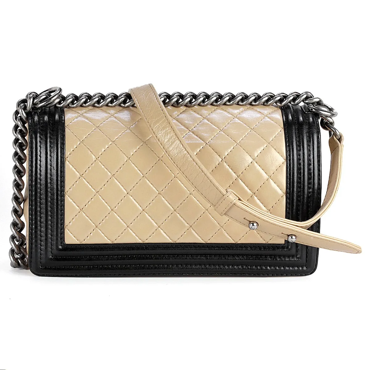 Chanel Boy Bag Two-Tone Lambskin Leather with Ruthenium Hardware Medium