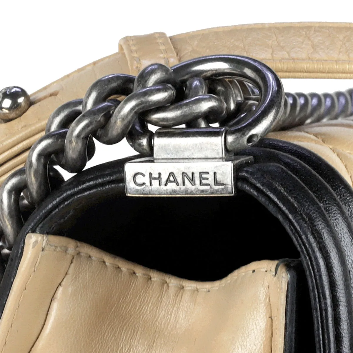 Chanel Boy Bag Two-Tone Lambskin Leather with Ruthenium Hardware Medium