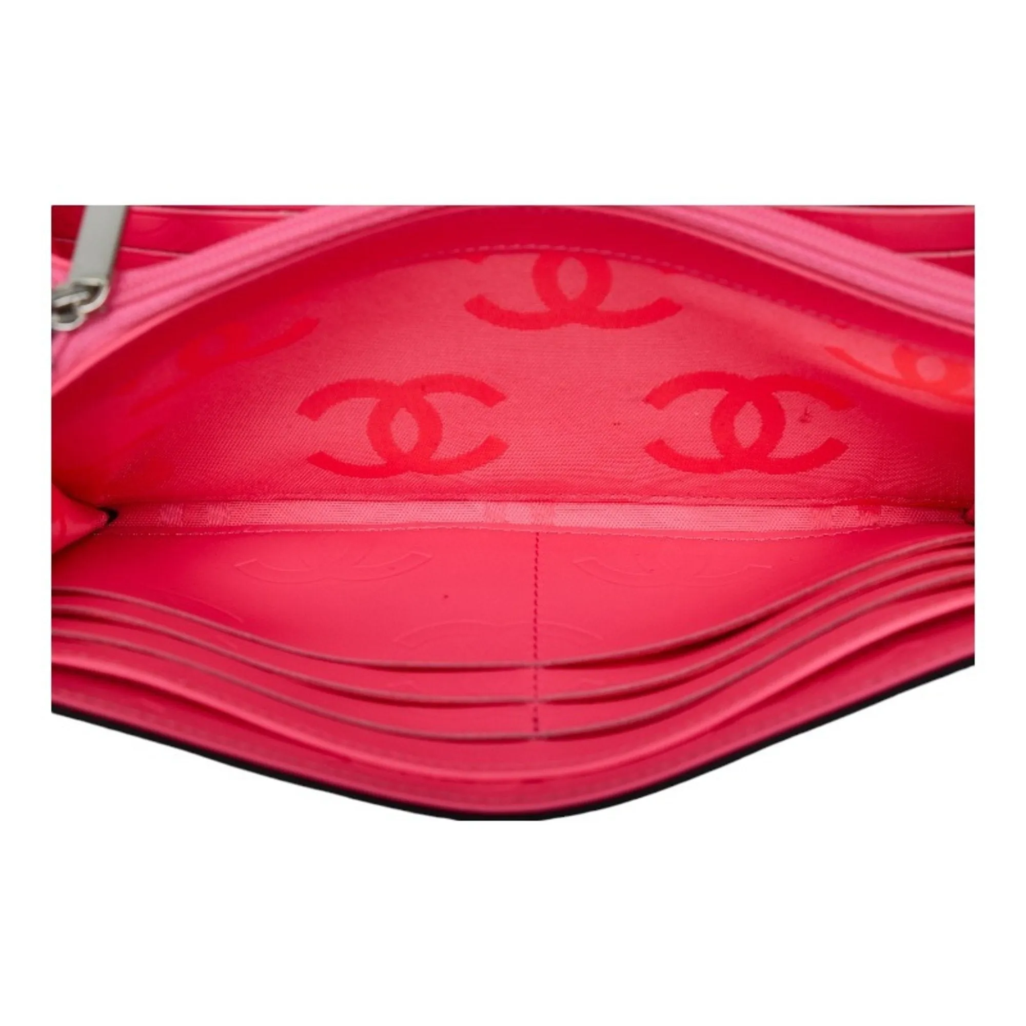 Chanel Cambon Line Coco Mark Long Wallet Black Pink Lambskin Ladies