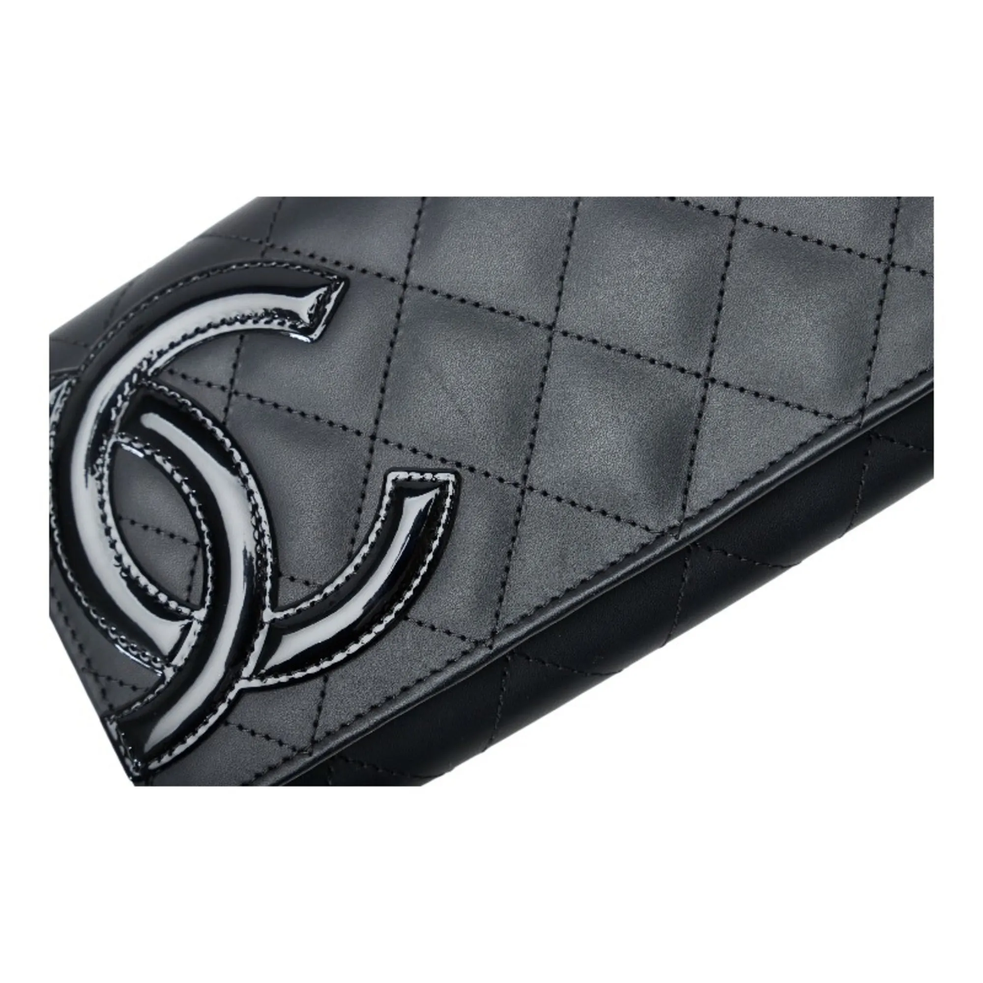 Chanel Cambon Line Coco Mark Long Wallet Black Pink Lambskin Ladies