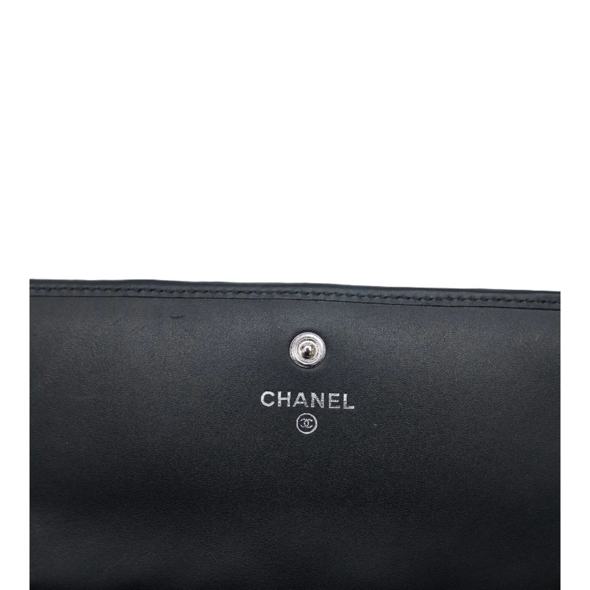Chanel Cambon Line Coco Mark Long Wallet Black Pink Lambskin Ladies