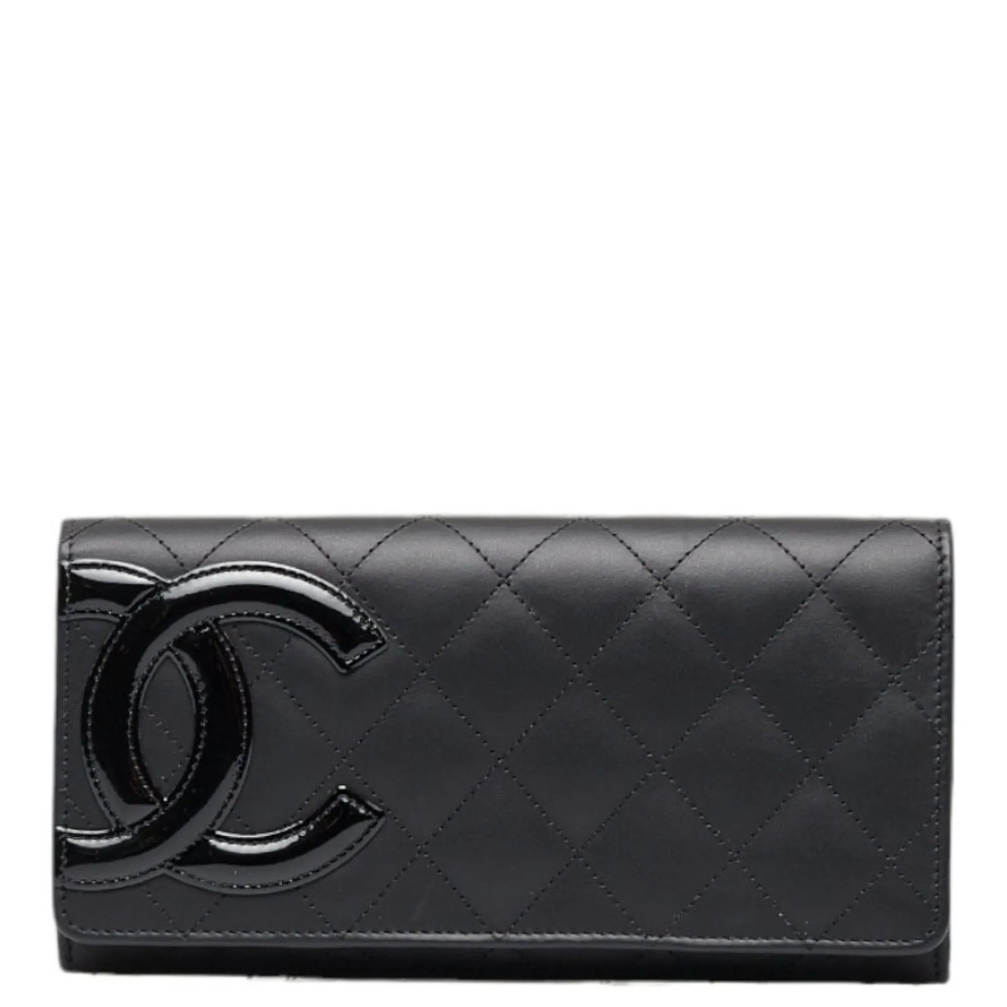 Chanel Cambon Line Coco Mark Long Wallet Black Pink Lambskin Ladies